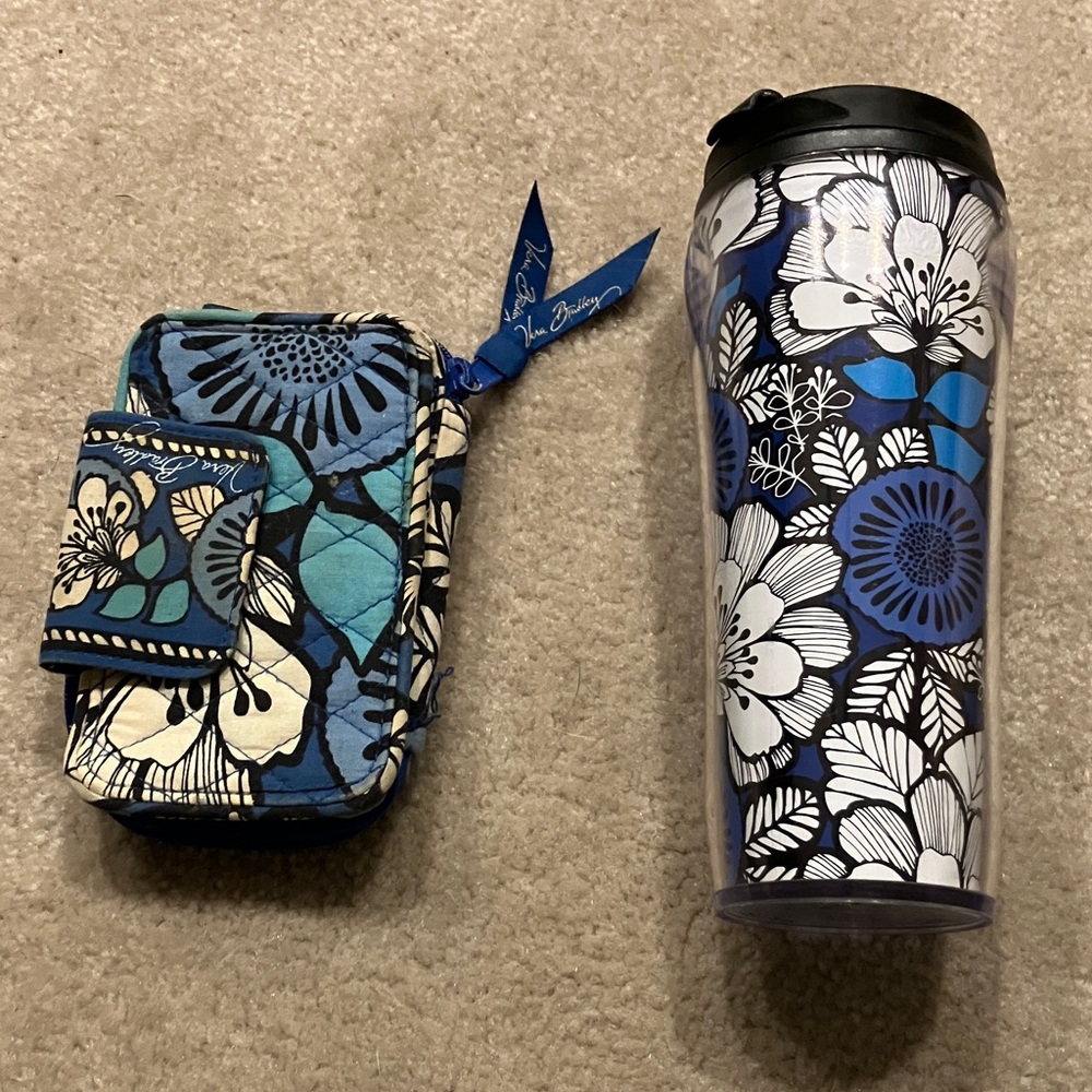 Vera Bradley Floral Blue and Black wallets and insulated tumbler